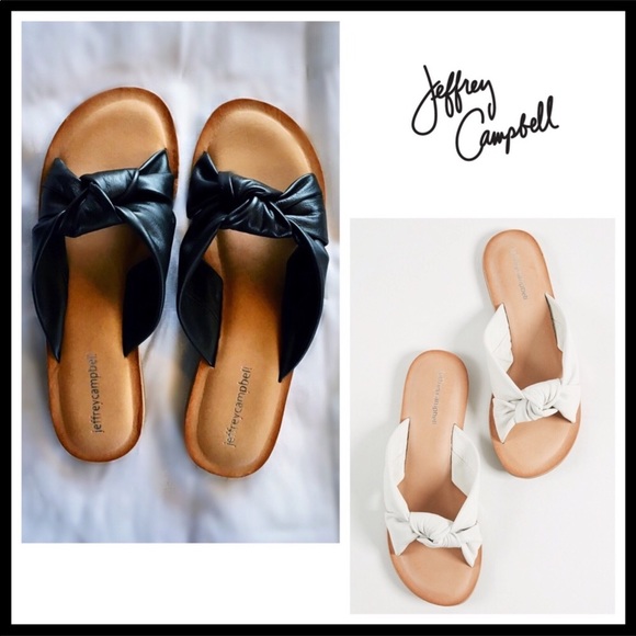 JEFFREY CAMPBELL BLACK LEATHER SLIDES SANDALS A2C - Picture 6 of 8